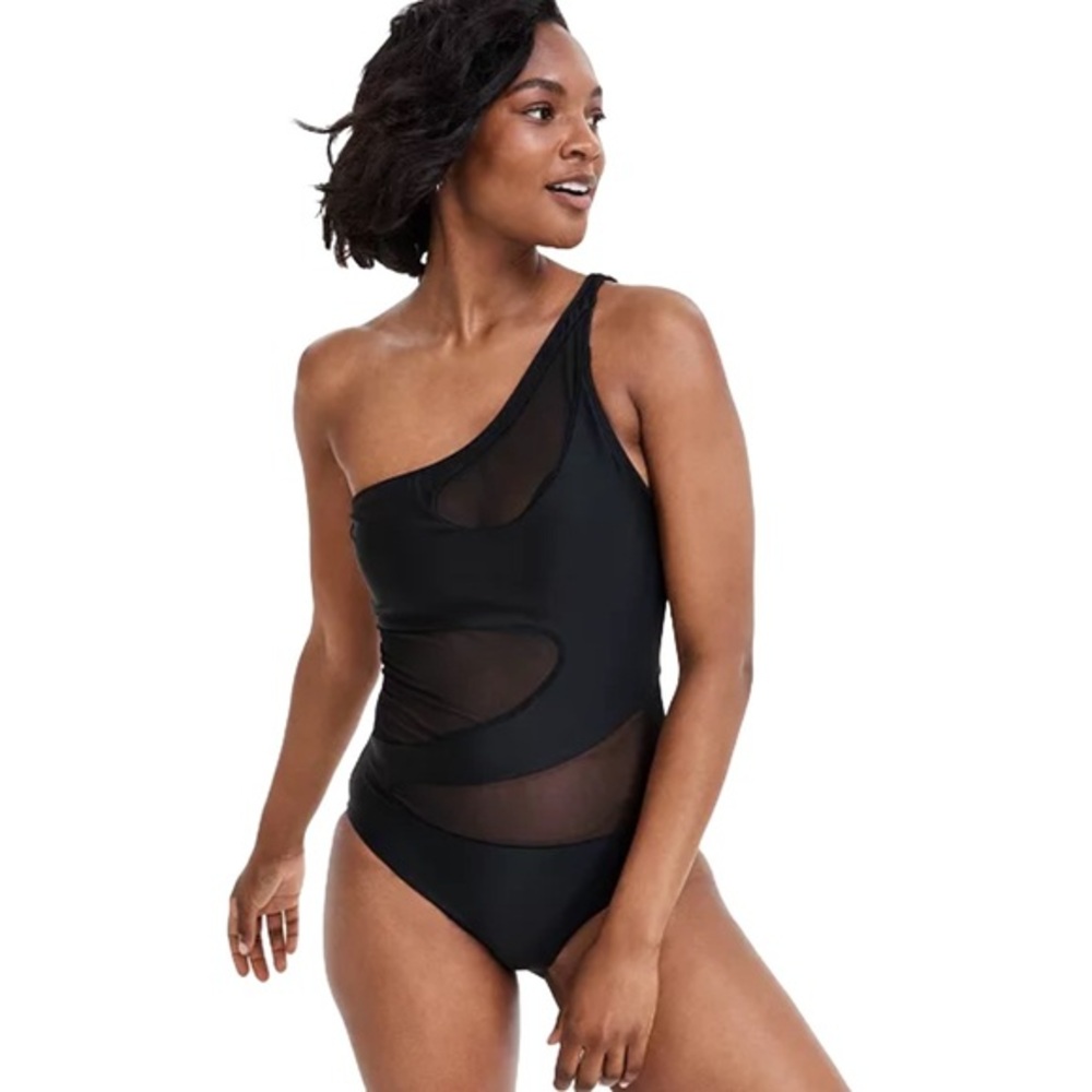 Bar III Women's One-Shoulder Mesh Cutout Swimsuit NWT